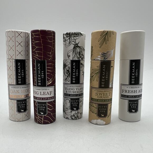 Lot 5 Beekman 1802 Lip Balm FigOak Moss Sweet Grass Fresh Air Tuberose NEW - Picture 1 of 4